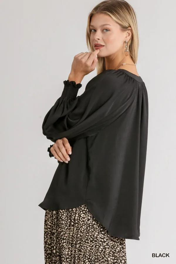 Washed Satin Blouse, Black