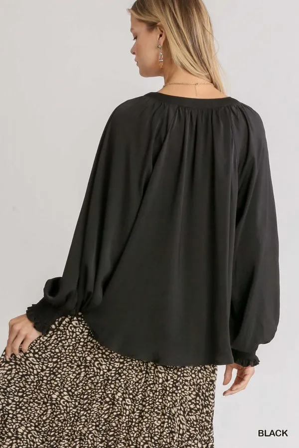 Washed Satin Blouse, Black