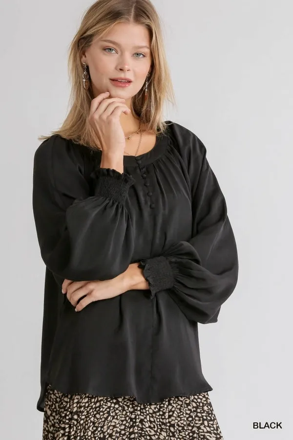 Washed Satin Blouse, Black