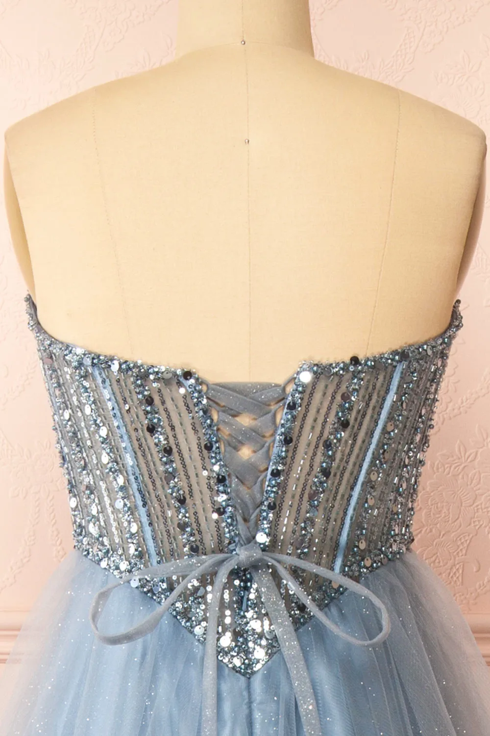 Yeji Blue Grey | Sparkly Maxi Dress w/ Embroidered Bodice